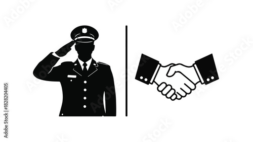 Military salute meets handshake, symbolizing respect and collaboration