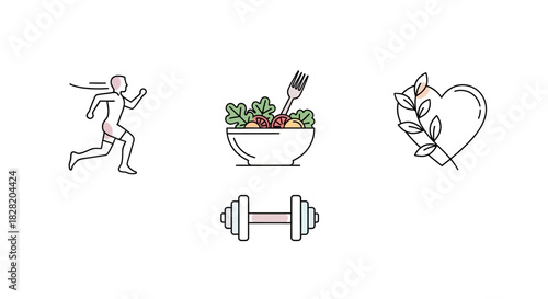 Illustrative depiction of fitness, healthy eating, and overall well-being, promoting a balanced lifestyle.