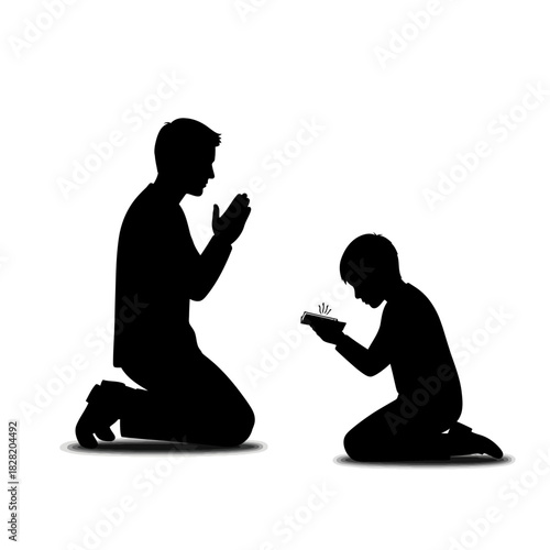 Father and Son Praying Silhouette - A Moment of Faith.