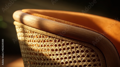 Cane Chair Detail: Modern Home Decor Stock Photo, Furniture