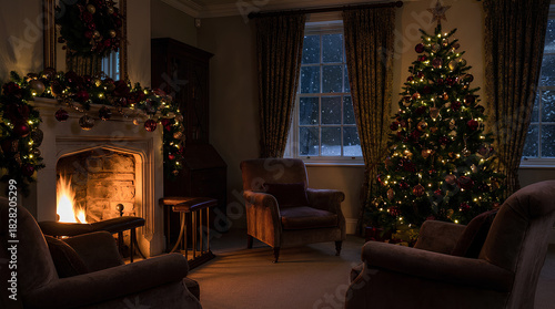 fireplace with christmas decorations