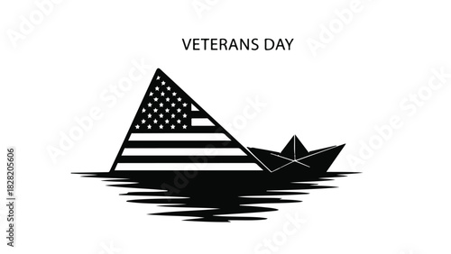 Paper boat with American flag sails on water, symbolizing Veterans Day reflection