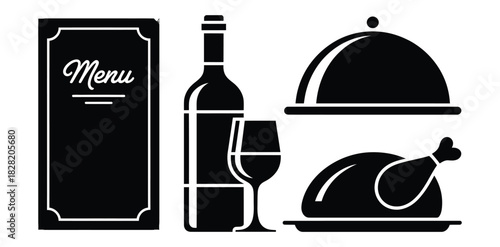 Restaurant Icons: Menu, Wine, and Roasted Chicken