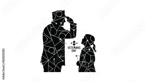 Saluting soldier and child honoring veterans on a significant day