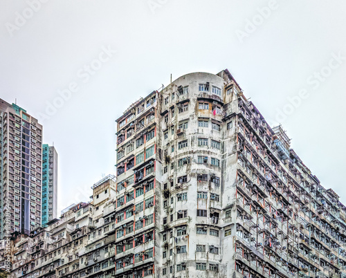 Hong Kong, Hong Kong Island, Jan 30th 2024, view of the upper part of a derelict building on King's Road in the Eastern District