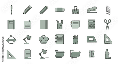Essential Office Supplies and Stationery Icon Set for Productivity_transparent.svg