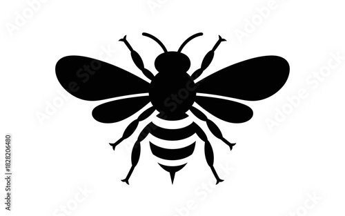 A minimalistic black silhouette of a bee
