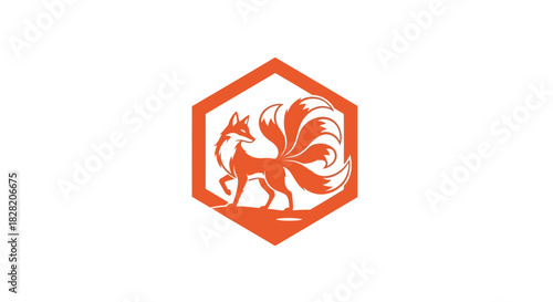  A Cunning Fiery Orange Silhouette of a Mythical Kitsune with Multiple Tails_transparent.svg