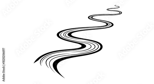 Black Vector Silhouette of a Flowing Meandering River Course_transparent.svg