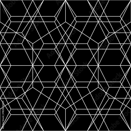 Mosaic. Crossing rhombuses, hexagons, triangles, lozenges, kites, diamonds. Grid. Ancient ethnic motif. Geometric grate wallpaper. Parquet backdrop. Digital paper. Linear print. Seamless vector