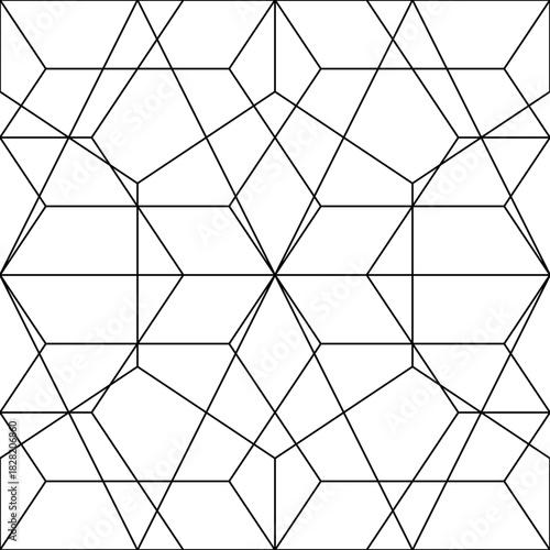 Mosaic. Crossing rhombuses, hexagons, triangles, lozenges, diamonds. Grid. Ancient ethnic motif. Geometric grate wallpaper. Parquet backdrop. Digital paper. Linear textile print. Seamless vector