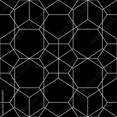 Mosaic. Crossing rhombuses, hexagons, triangles, lozenges, diamonds. Grid. Ancient ethnic motif. Geometric grate wallpaper. Parquet backdrop. Digital paper. Linear textile print. Seamless vector