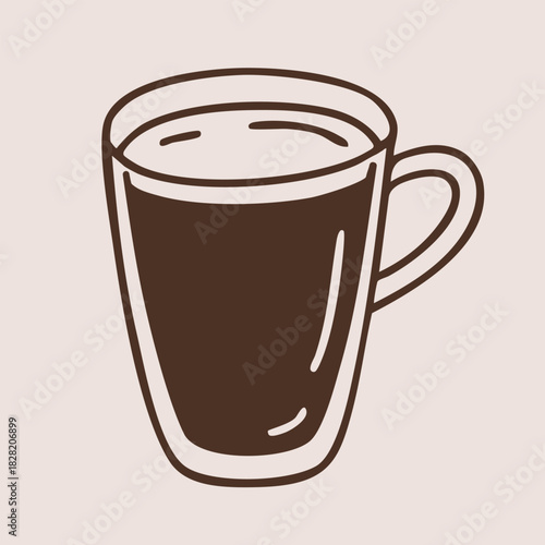 Hot black coffee mug in outline style. Cup of americano coffee. Hand drawn vector isolated illustration.