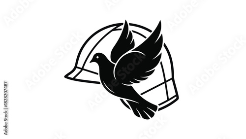Dove of peace emerging from a military helmet, symbolizing hope and an end to conflict.