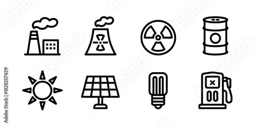 Illustration of energy sources including fossil fuels renewable and nuclear power