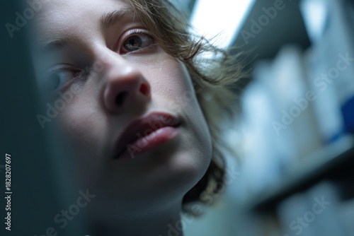 Young woman with short hair...