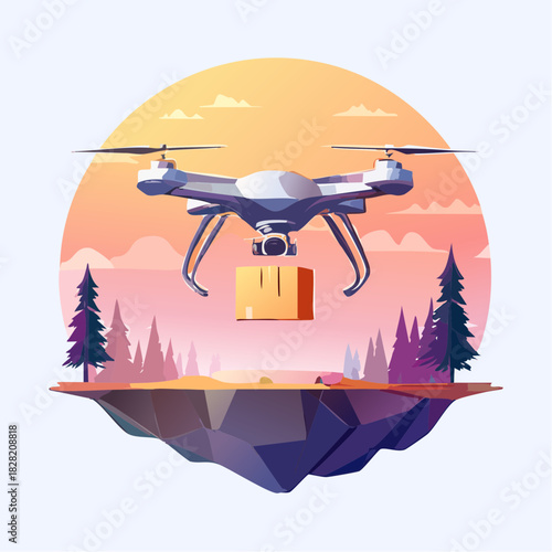 Delivery Drone Flying Over Forest with Package Modern Shipping Solutions