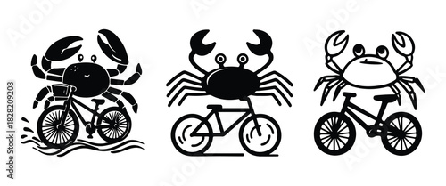 Cartoon crab character riding bicycle design and beach animal nautical symbol