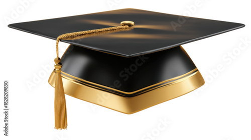 A single black and golden graduation cap isolated on white background 