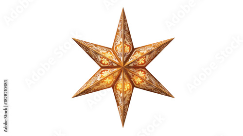 A single christmas golden star decoration isolated on white background 