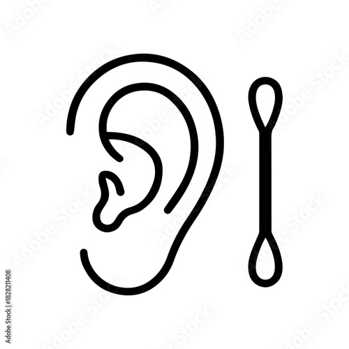 ear and cotton swab vector line icon on a white background Vector line icon on a white background