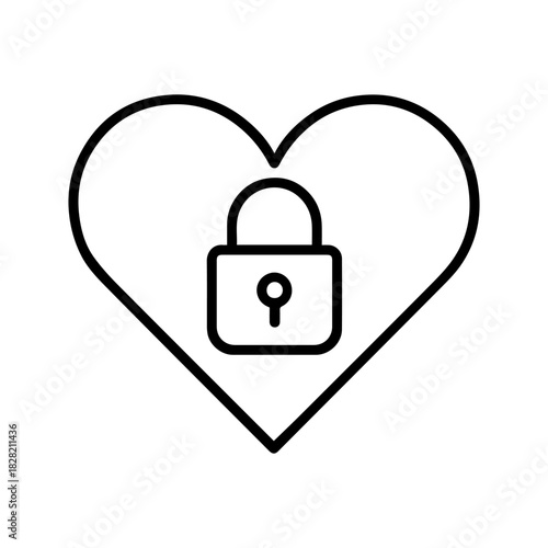 heart with a lock vector line icon on a white background Vector line icon on a white background