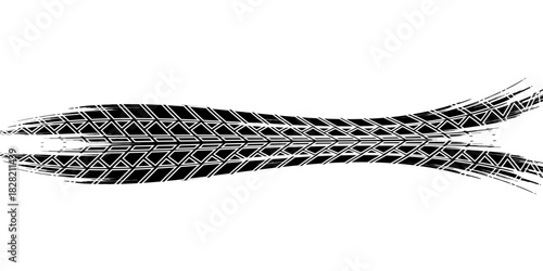 Auto tire tread grunge element. Car and motorcycle tire pattern, wheel tyre tread track. Black tyre print. Vector illustration