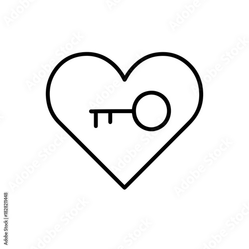 heart with key vector line icon on a white background Vector line icon on a white background