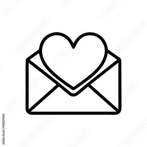 heart in an envelope vector line icon on a white background Vector line icon on a white background