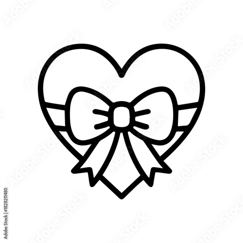 heart with a bow vector line icon on a white background Vector line icon on a white background