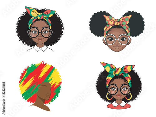 African woman with thick curly afro hair vector art Illustration 2