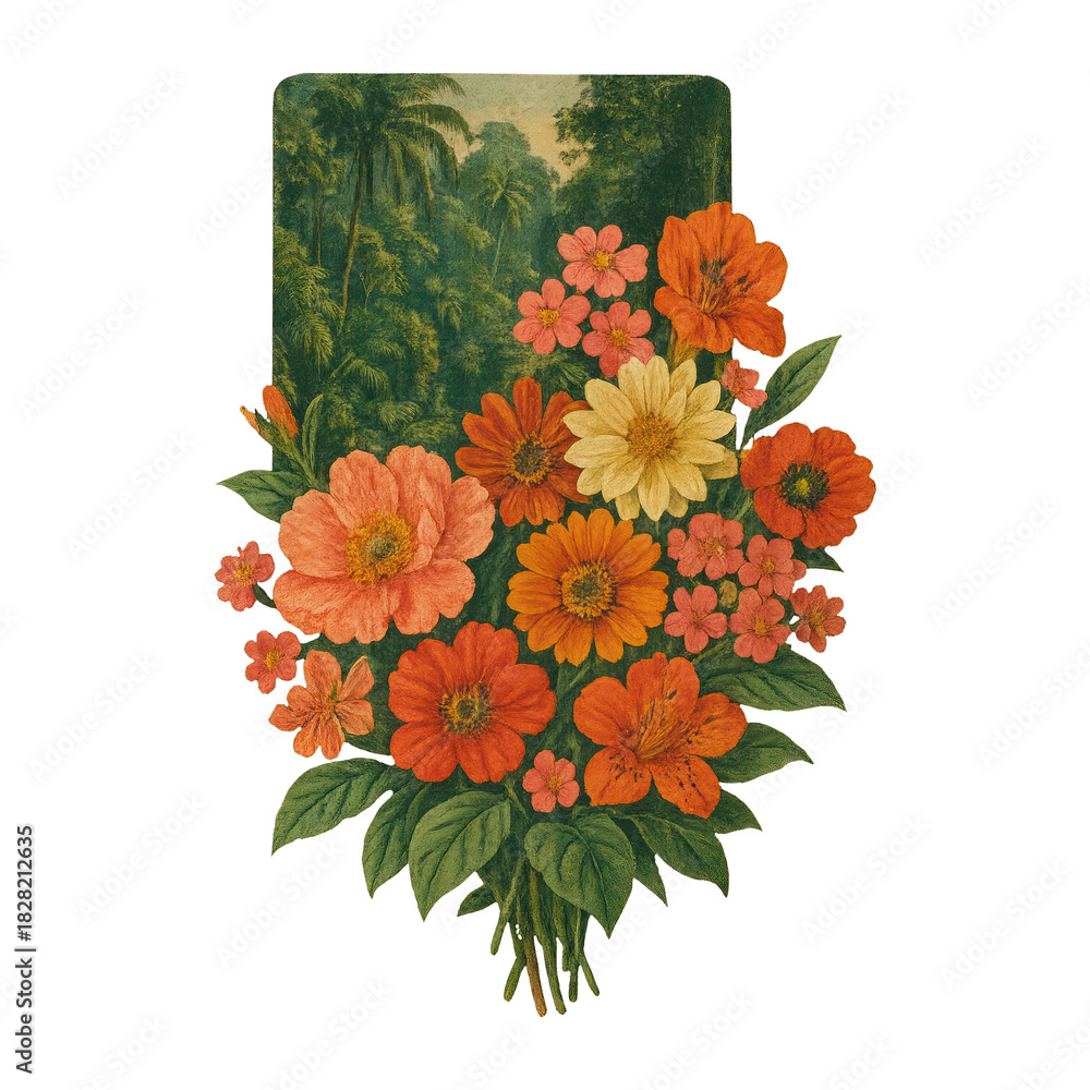 Fototapeta premium PNG Vintage floral bouquet illustration