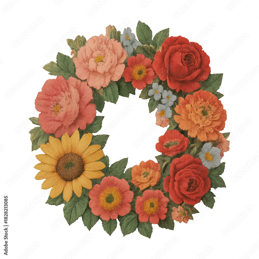 Naklejka premium PNG Vibrant floral wreath illustration