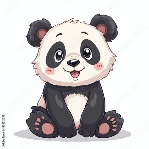 Adorable baby panda bear cub sitting happily, a cute and charming cartoon character illustration isolated on a white background