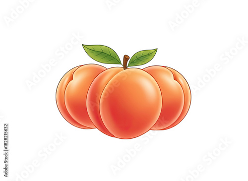 Three Ripe Orange Apricots with Green Leaves Isolated on a Transparent White Background with Smooth Gradients and Subtle Shading