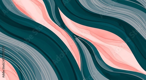 Elegant flow of teal and salmon abstract with soft gradient waves style