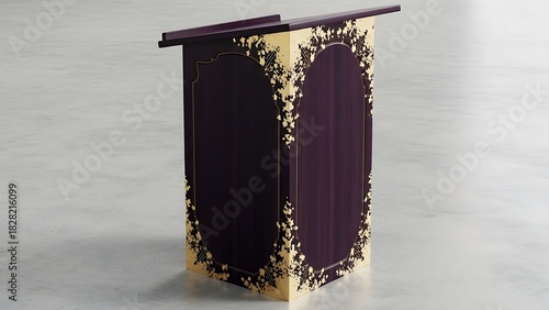 Elegant lectern with dark wood and gold leaf accent in studio setting