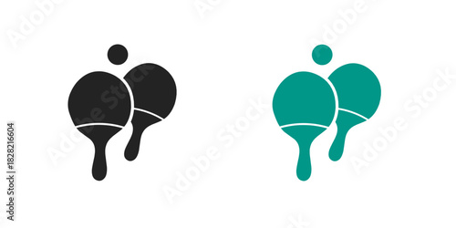 Ping pong icon set. Vector icon of table tennis racket in game paddle. Tournament symbol.
