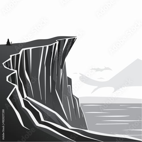 Dramatic cliffside scenery featuring rugged terrain and breathtaking coastal views illustration