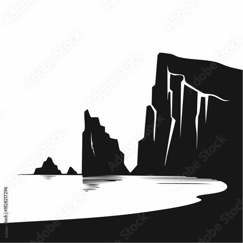 Dramatic Coastal Cliffs Silhouette: A Minimalist Seascape Depiction of Rugged Beauty