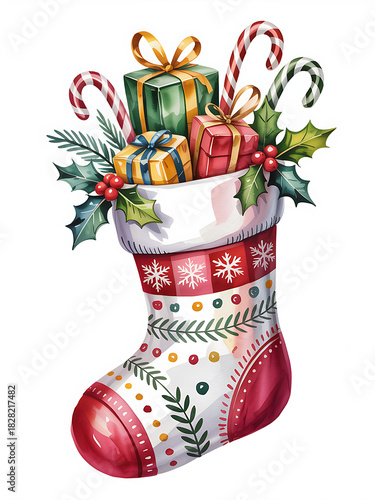 Patterned Christmas Stocking Filled With Presents