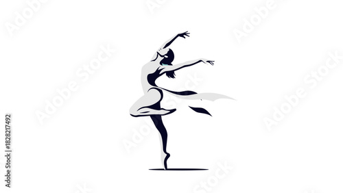 Elegant stylized ballerina dances with grace, a symbol of artistry and strength, perfect for dance studios, performances, or promoting physical fitness