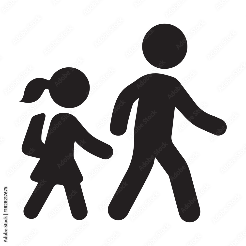 Obraz premium School Zone Icon – Child and Adult Walking Silhouette