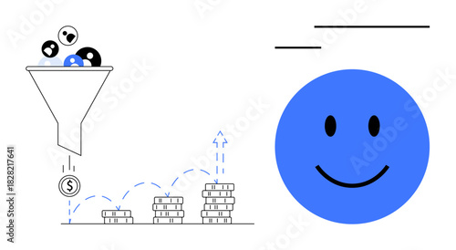 Customer conversion funnel. Visualizing customer filtering, revenue generation, and positive engagement. Customer conversion process emphasizing growth and success. Perfect for marketing, business