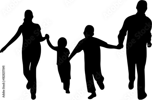 silhouettes of people man woman son family