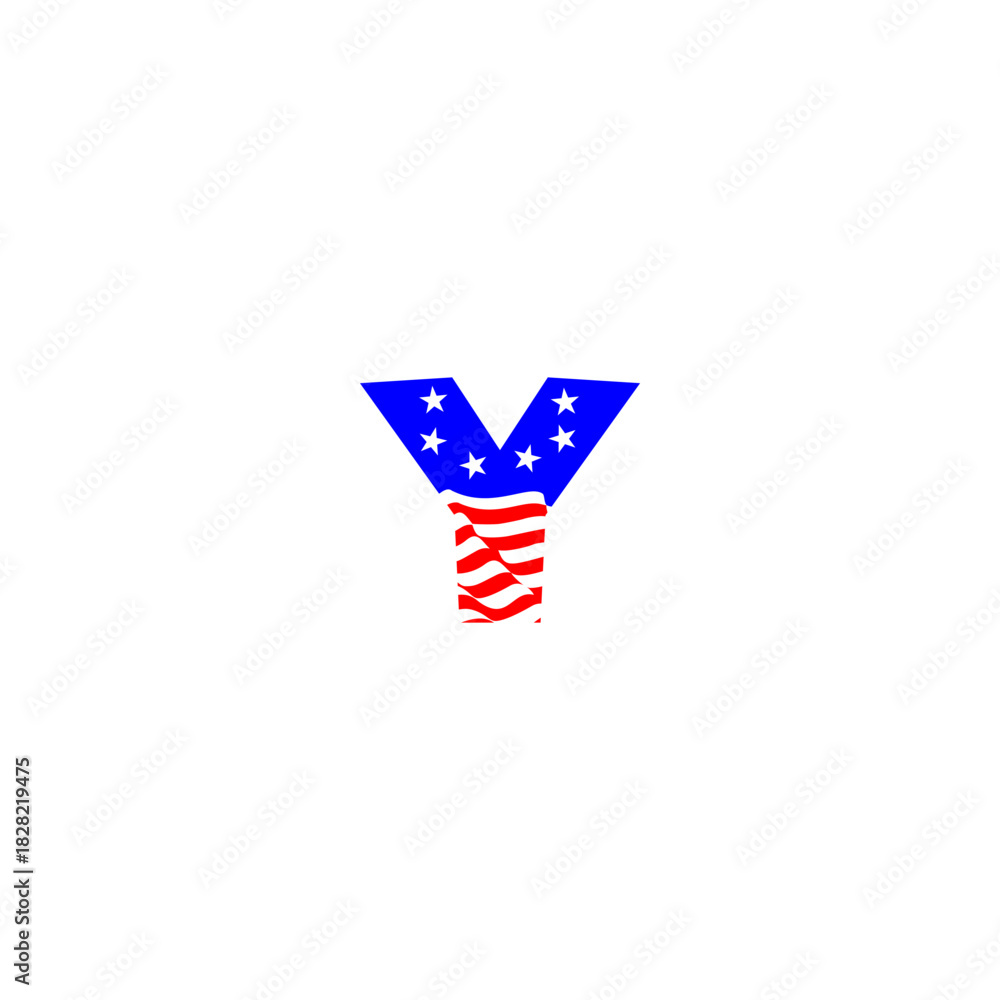 Fototapeta premium A bold American flag letter logo with stars and stripes forming a strong monogram. Designed for patriotic branding, symbolizing pride, unity, and modern national identity.