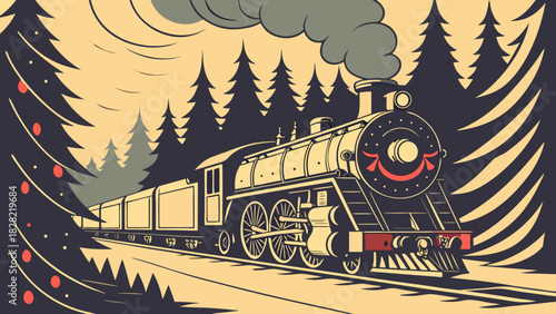 Vintage steam locomotive on a forest railway track