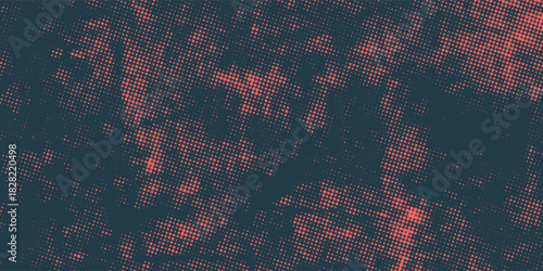 Vector Halftone Pattern Smooth Curved Border Red Blue Abstract Background. Dots Rounded Squares Blurry Pattern Pop Art Design Texture.