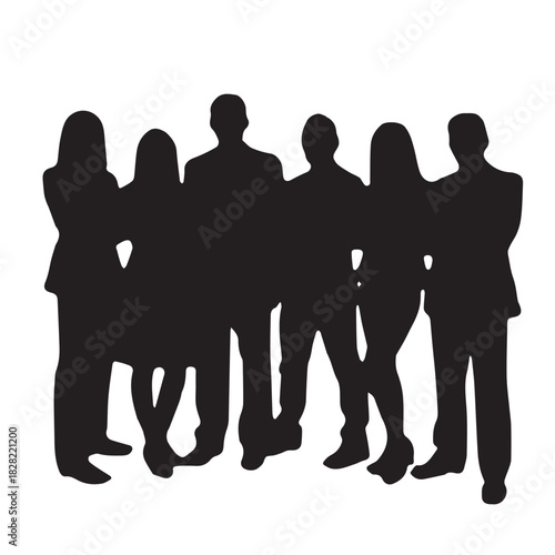 Business people , silhouettes, group of standing business men and women
