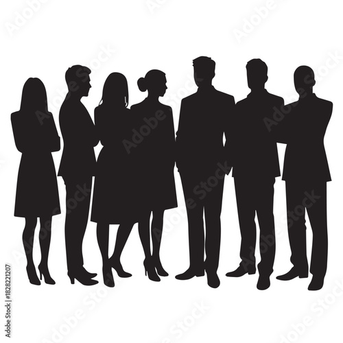 Business people , silhouettes, group of standing business men and women
